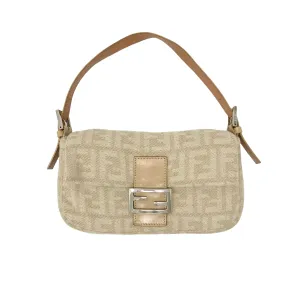 Fendi Beige Wool Logo Baguette Bag