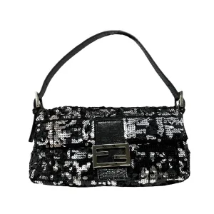 Fendi Black And Silver Sequin Baguette