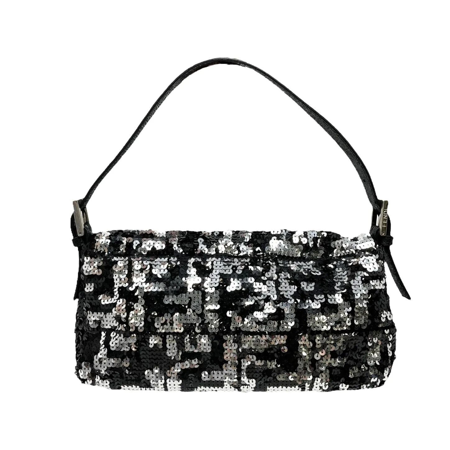 Fendi Black And Silver Sequin Baguette