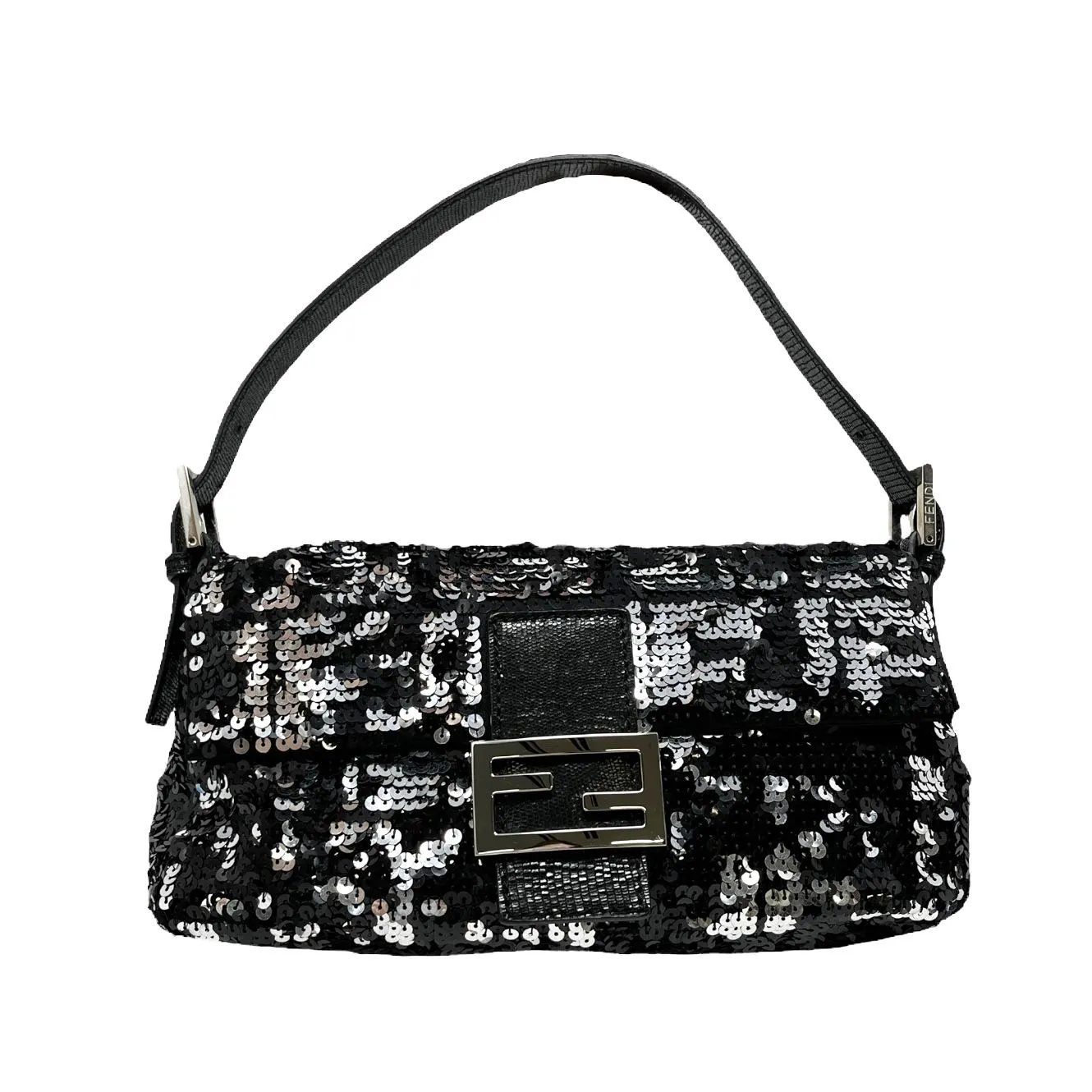 Fendi Black And Silver Sequin Baguette