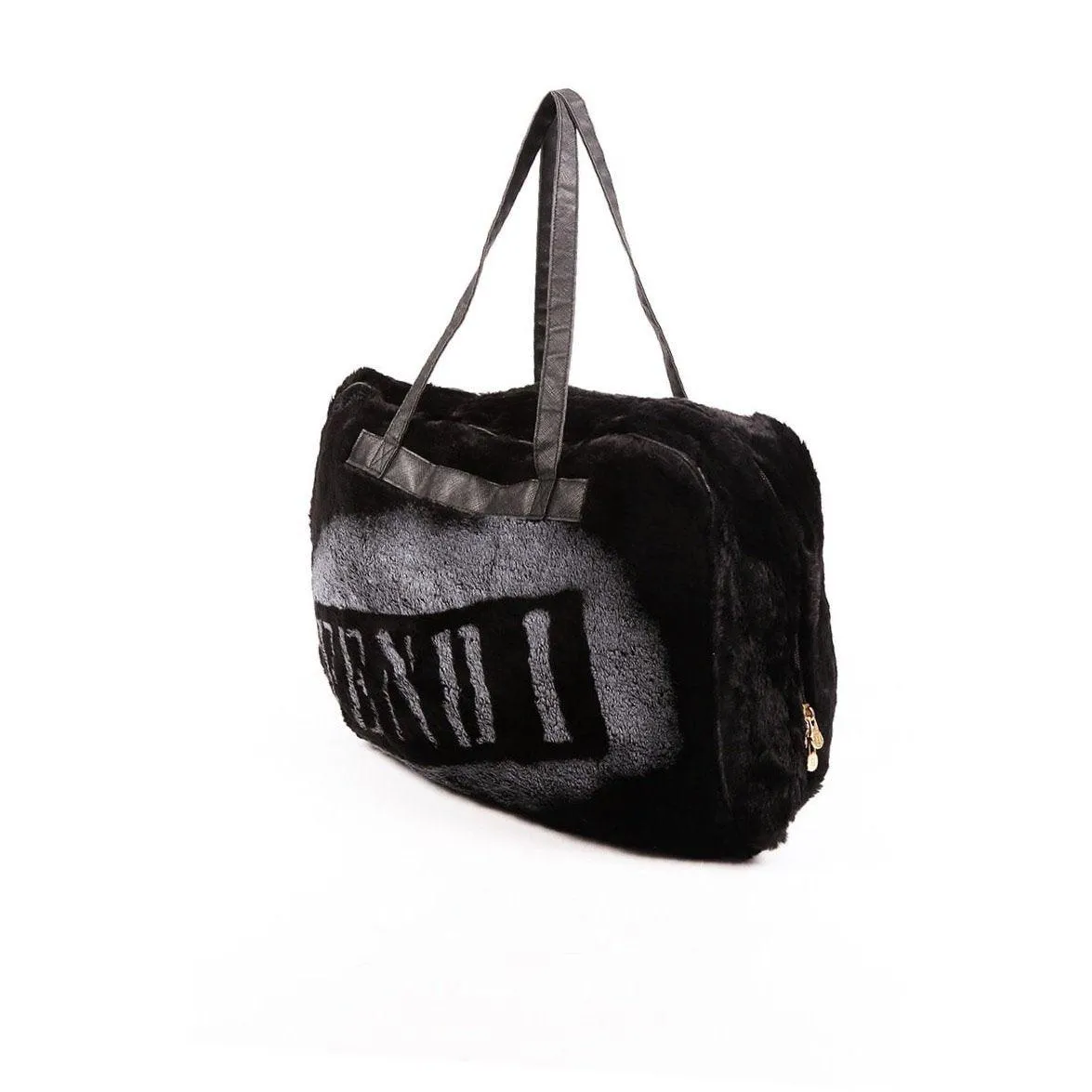 Fendi Black Faux Fur Logo Shoulder Bag