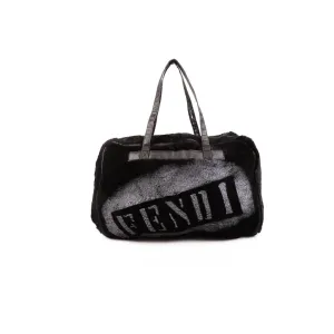 Fendi Black Faux Fur Logo Shoulder Bag