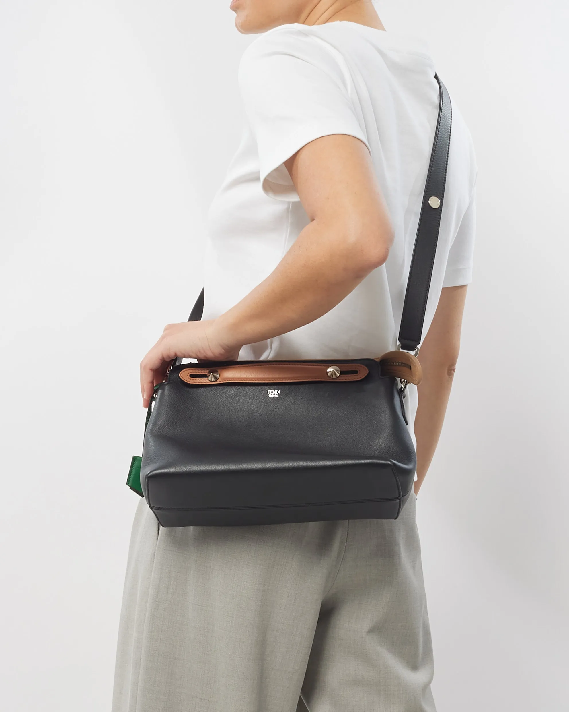 Fendi Black Green & Brown Leather "By The Way" Bowling Bag
