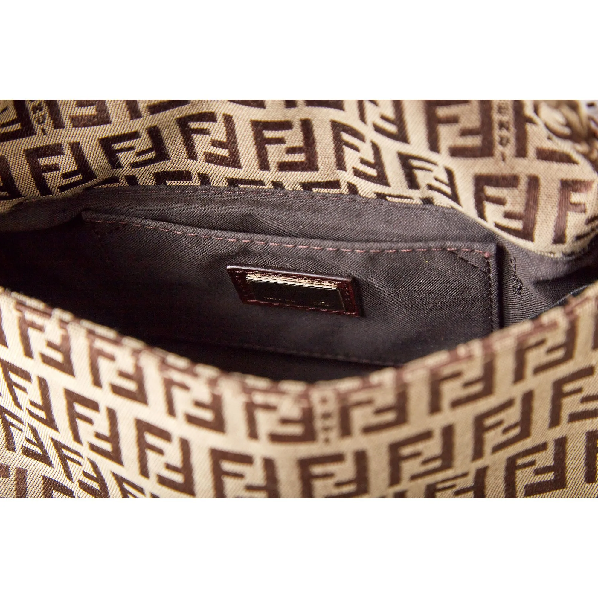 Fendi Brown Logo Mini Chain Baguette Bag