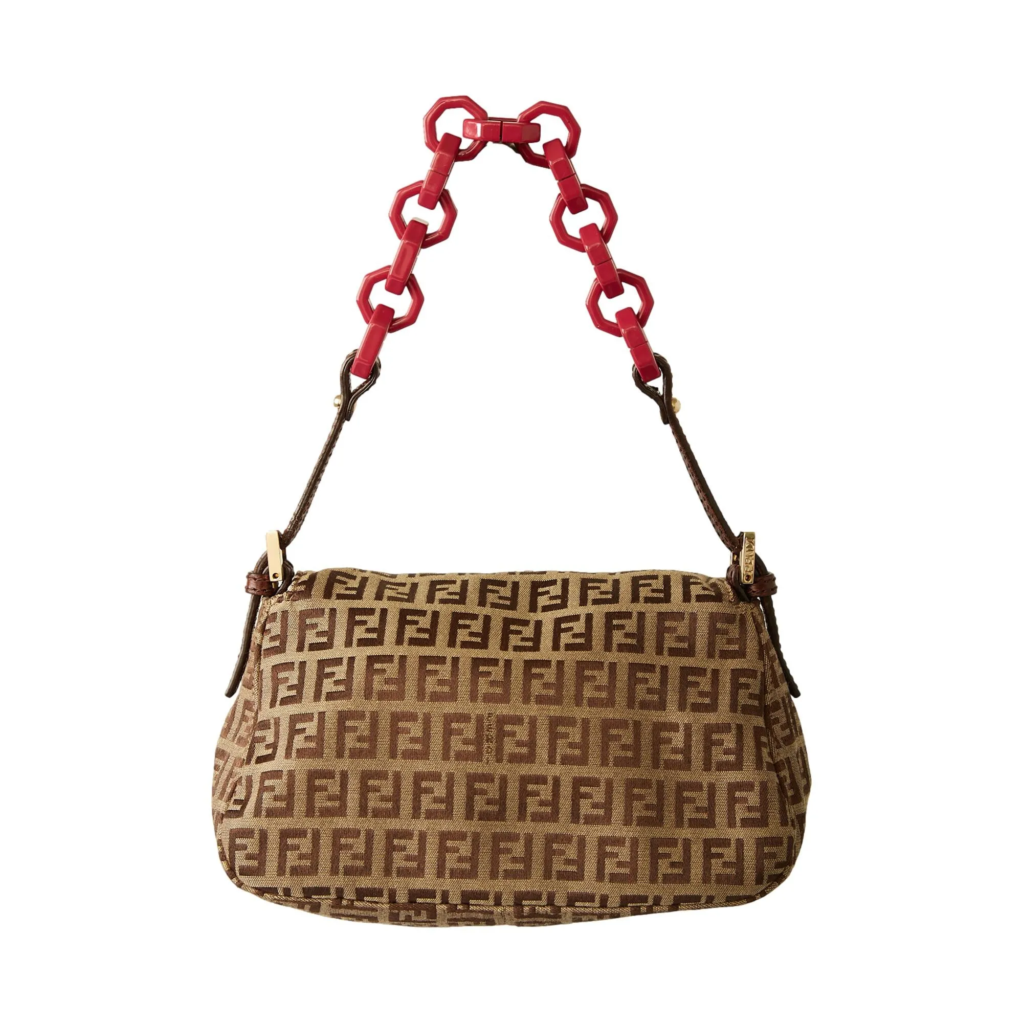 Fendi Brown Logo Mini Chain Baguette Bag