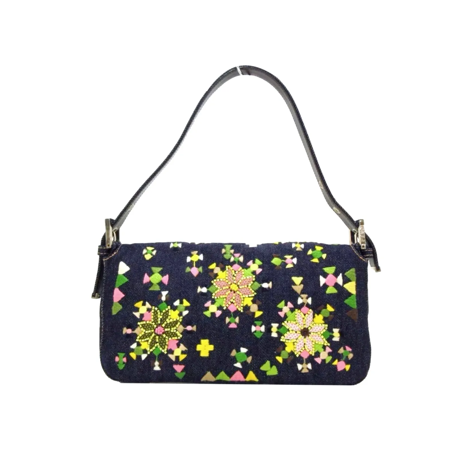 Fendi Denim Embroidered Baguette Bag