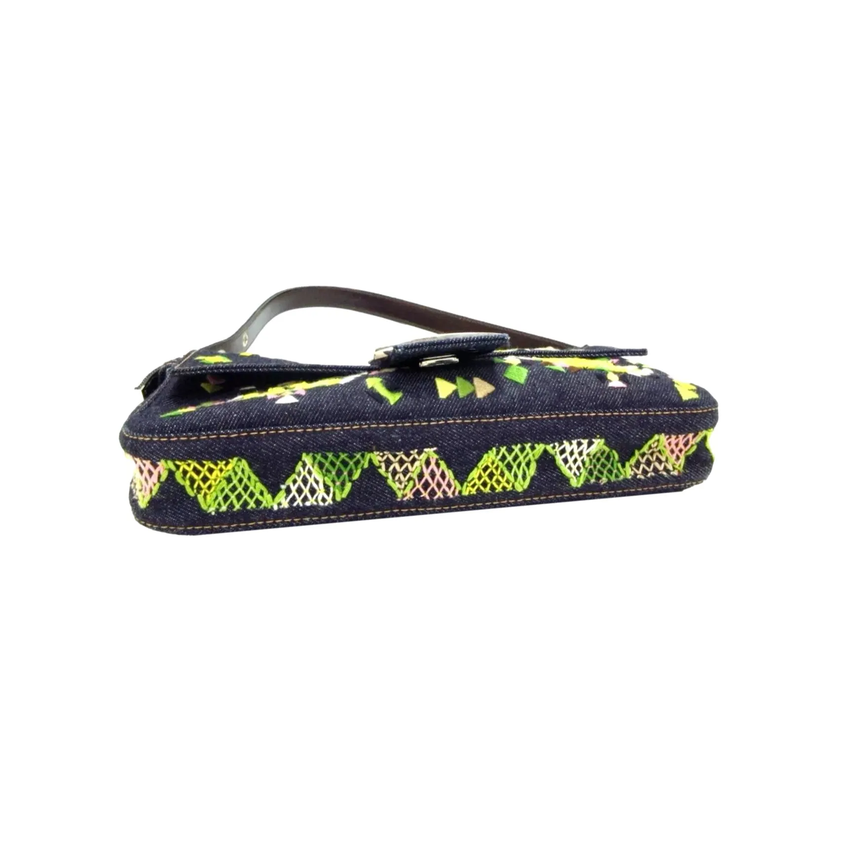 Fendi Denim Embroidered Baguette Bag