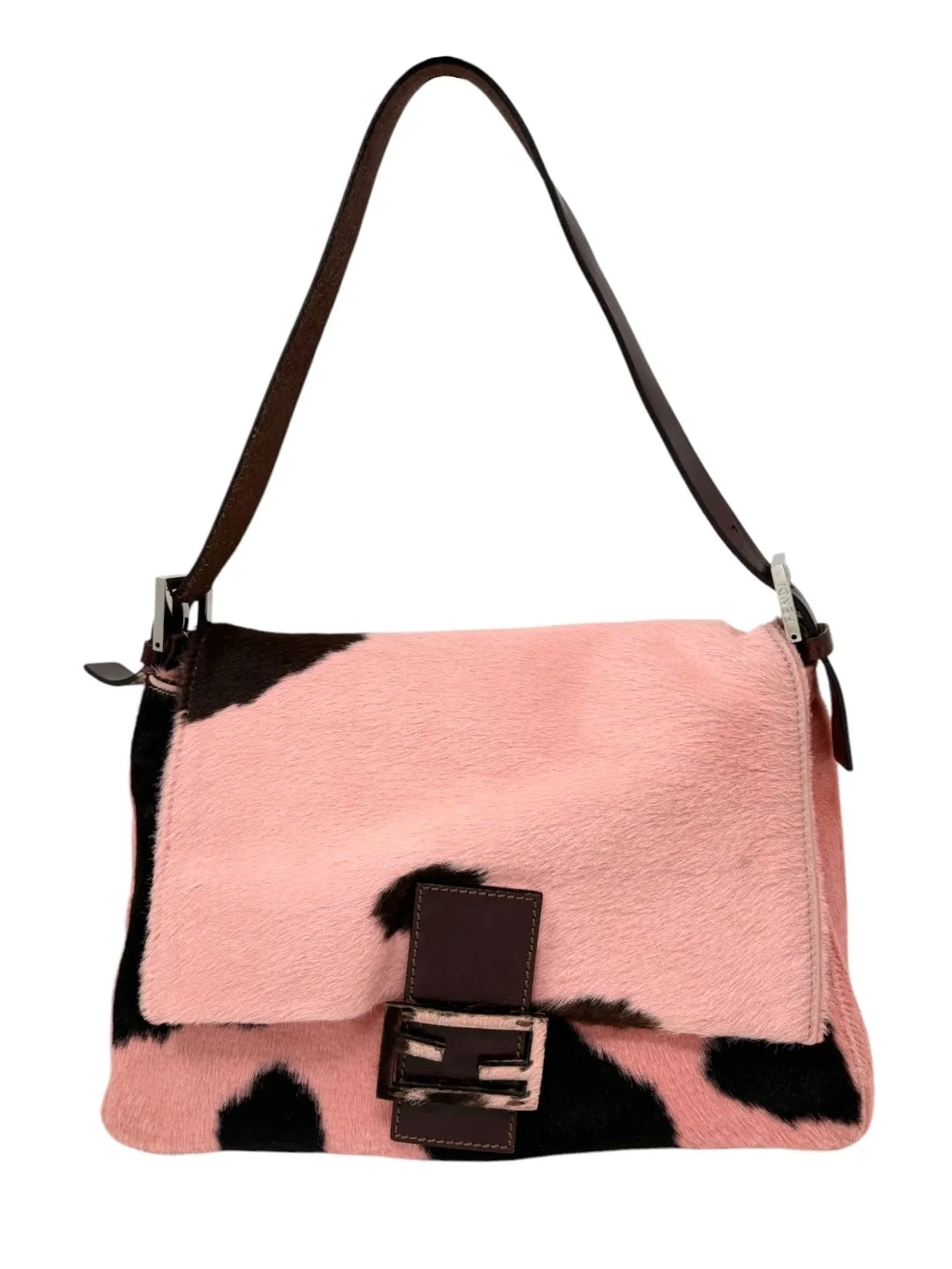 Fendi Pink Cow Print Mama Baguette Bag
