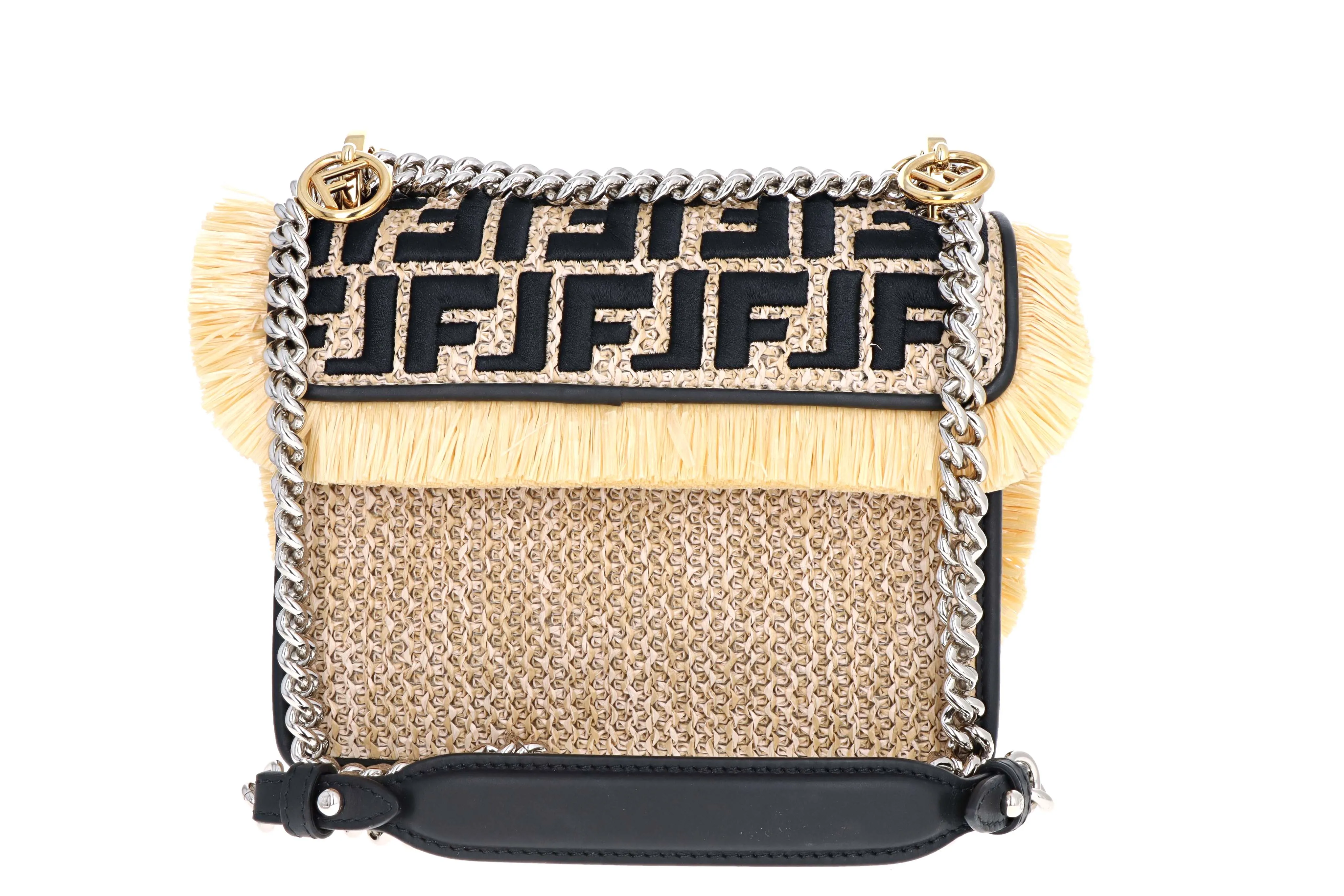 Fendi Small Kan I Raffia FF Shoulder Bag