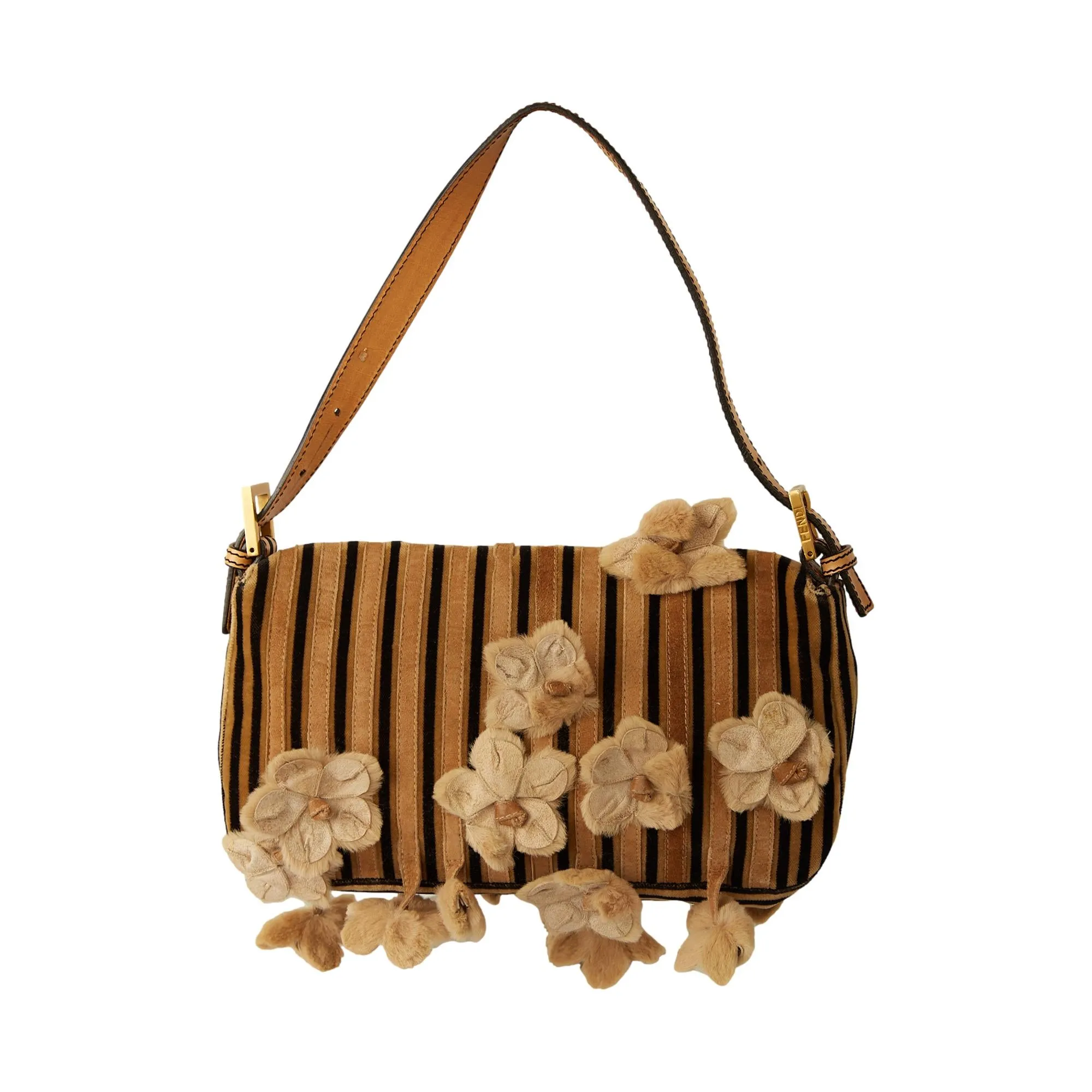 Fendi Striped Fur Flower Baguette