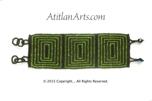 Flat Bracelet Green & Black Squares wide
