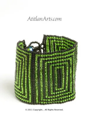 Flat Bracelet Green & Black Squares wide