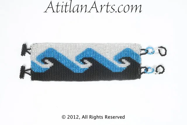 Flat Bracelet Ocean Wave Silver, Blue & Black wide