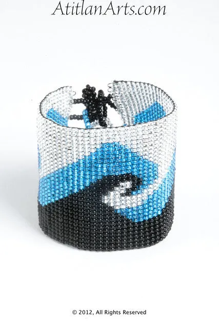 Flat Bracelet Ocean Wave Silver, Blue & Black wide