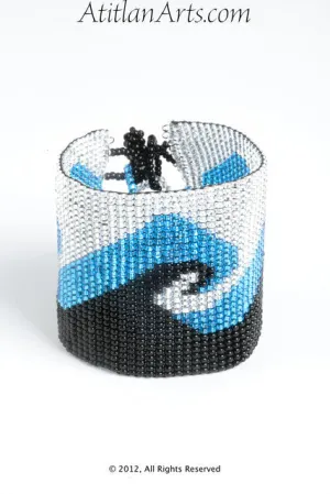 Flat Bracelet Ocean Wave Silver, Blue & Black wide