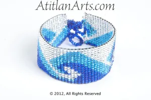 Flat Bracelet Ocean Waves in Blue, Turquoise & Silver narrow