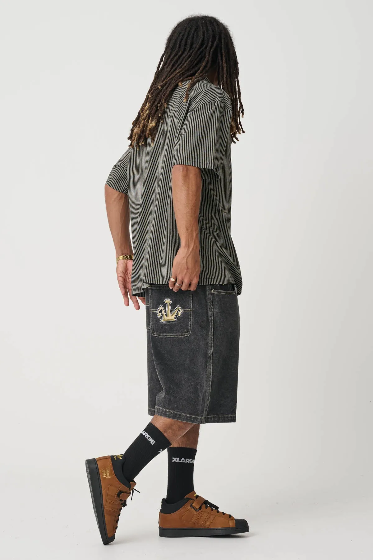 FOLDED CROWN BULL DENIM SHORT - DOUBLE DYE BLACK