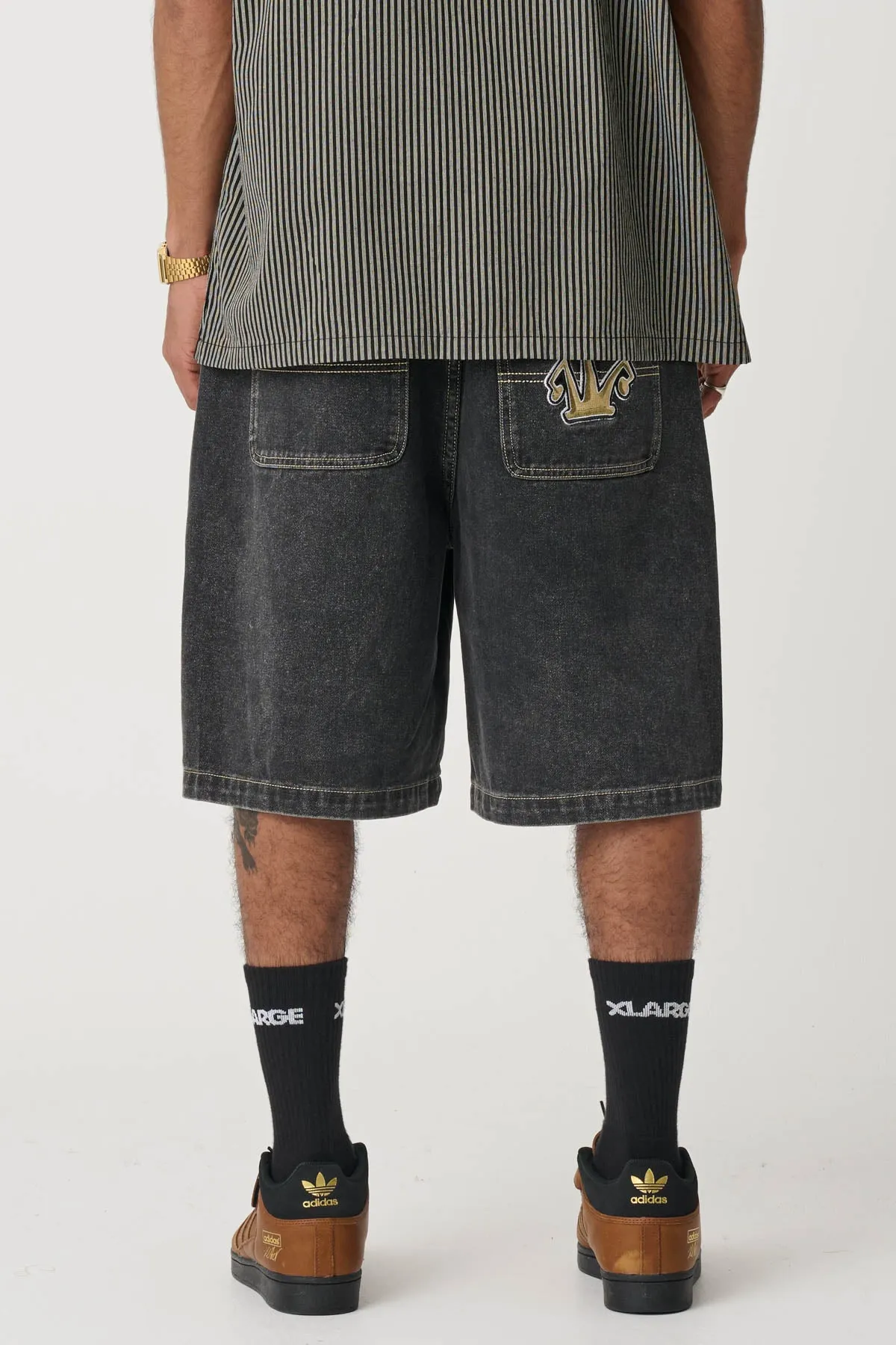 FOLDED CROWN BULL DENIM SHORT - DOUBLE DYE BLACK