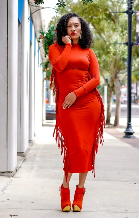 Fringed Long Sleeve Maxi Dress