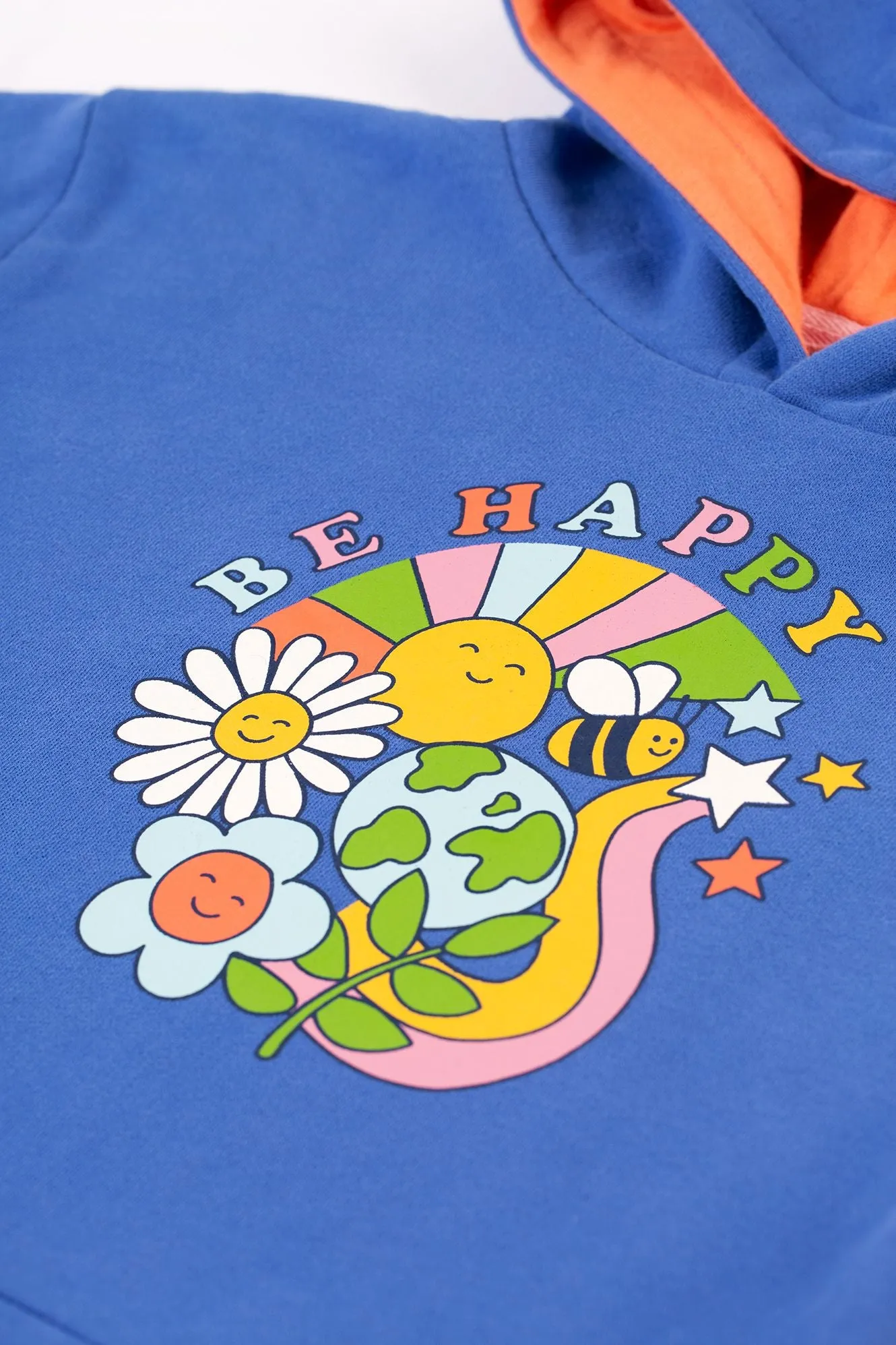 Frugi Lissie Oversized Hoodie Blue Be Happy