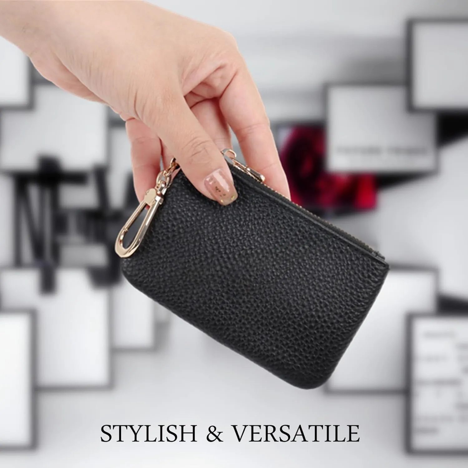 Full Grain Leather Coin Purse - Keychain Wallet for Women and Men