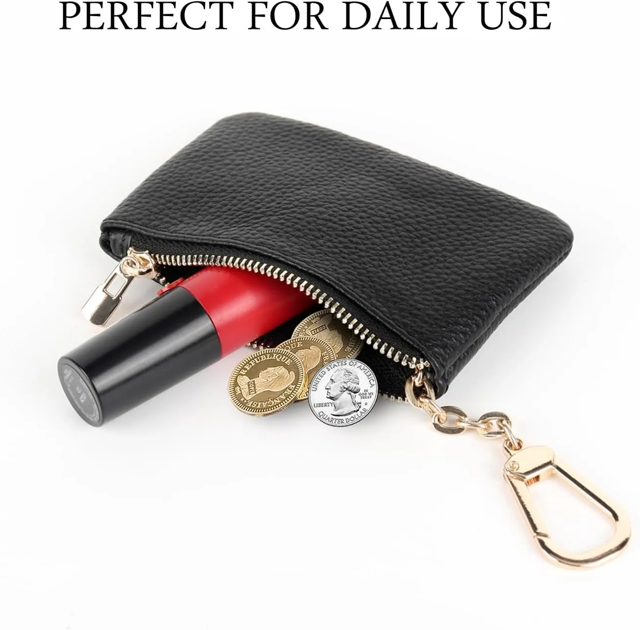 Full Grain Leather Coin Purse - Keychain Wallet for Women and Men