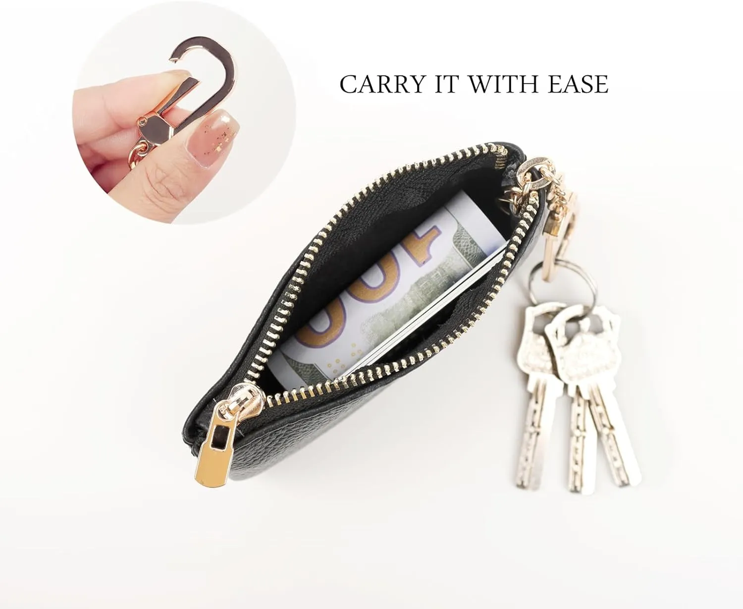 Full Grain Leather Coin Purse - Keychain Wallet for Women and Men