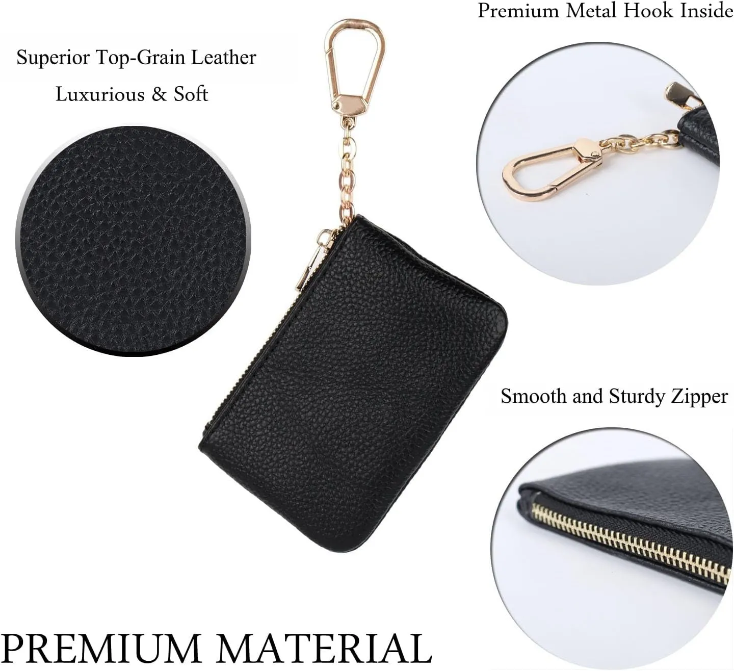 Full Grain Leather Coin Purse - Keychain Wallet for Women and Men