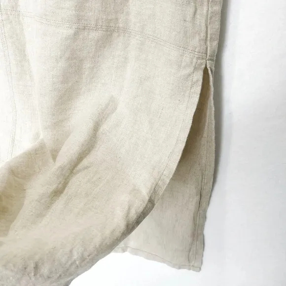 Garnet Hill Seaside Linen Maxi Skirt Khaki 100% Linen Maxi Skirt Size 18 Pockets
