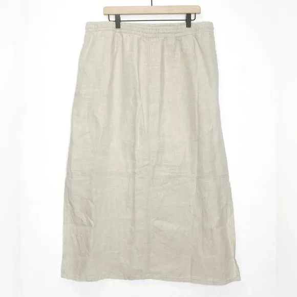 Garnet Hill Seaside Linen Maxi Skirt Khaki 100% Linen Maxi Skirt Size 18 Pockets