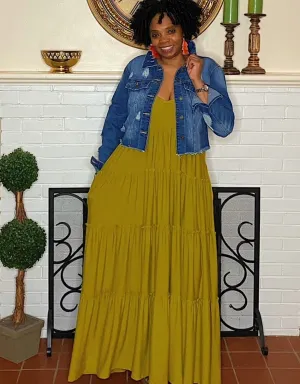 ‘Gianna’ Tiered Maxi Olive Mustard Curvy
