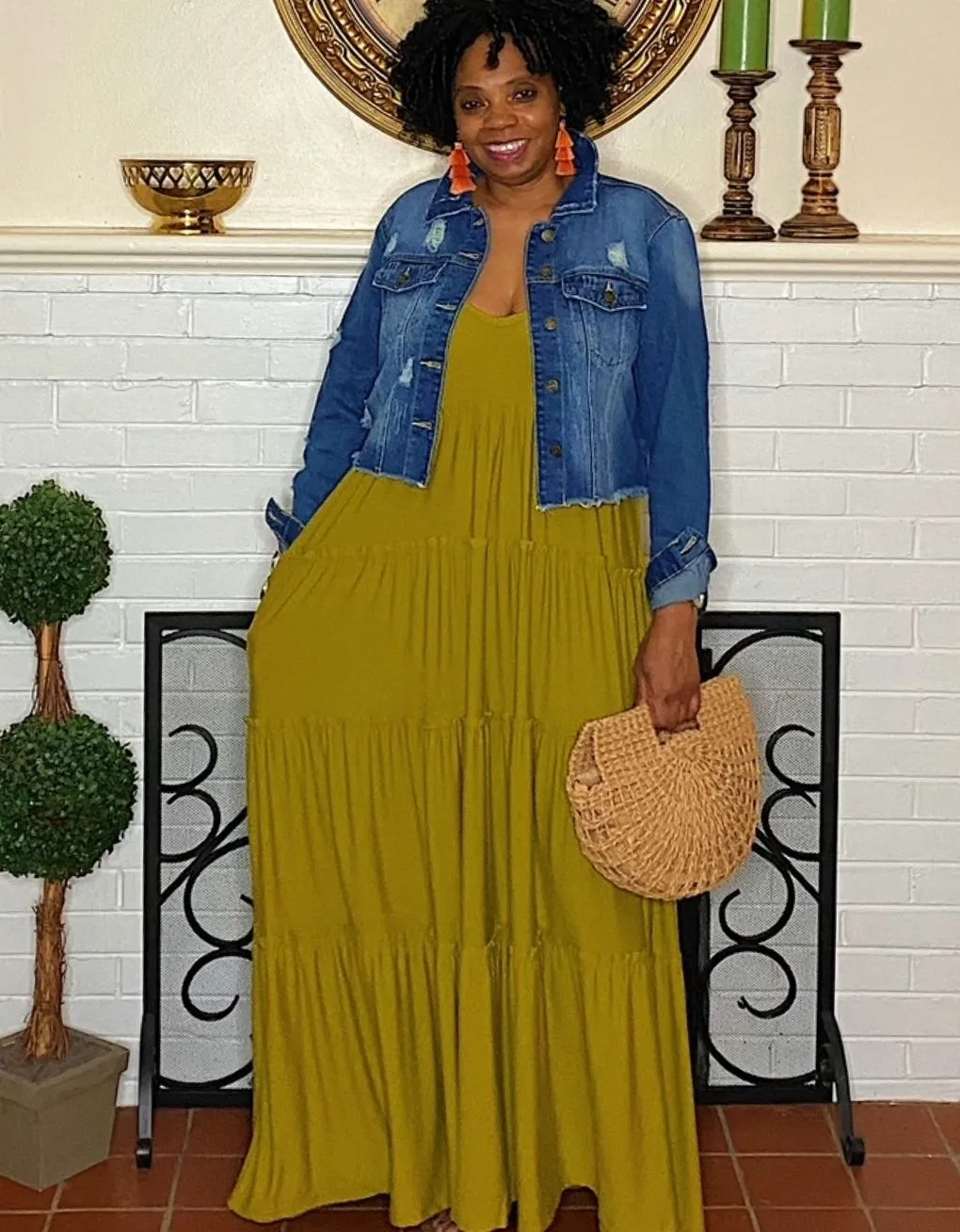 ‘Gianna’ Tiered Maxi Olive Mustard Curvy