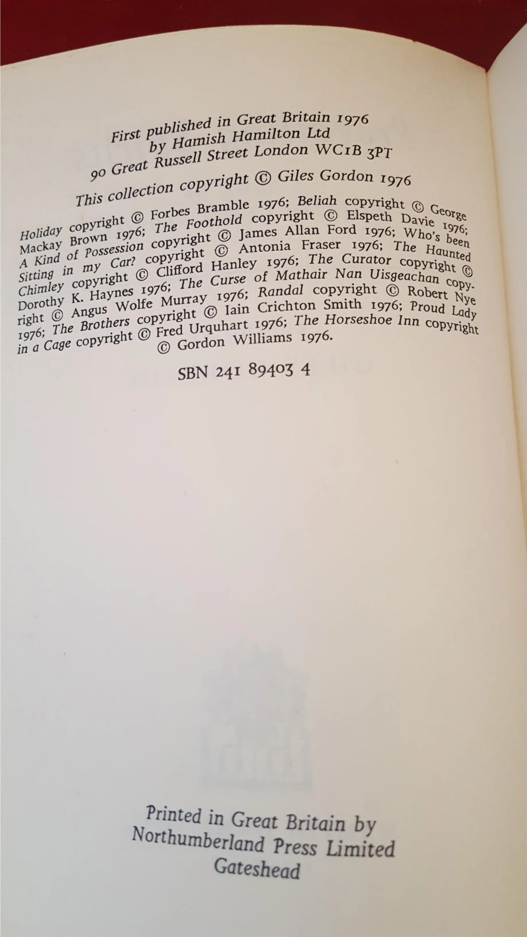 Giles Gordon - Prevailing Spirits A Book Of Scottish Ghost Stories, Hamish Hamilton, 1976