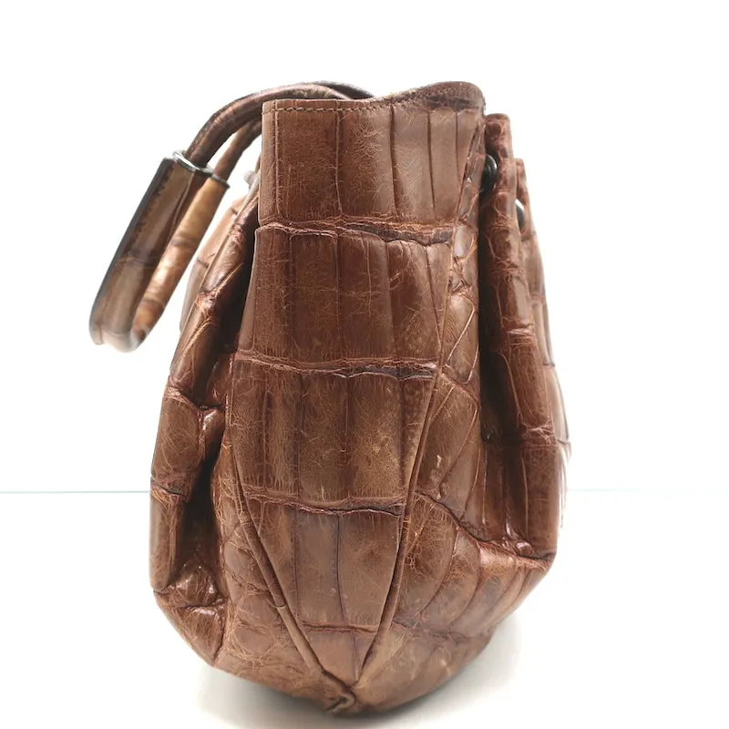 Giorgio Armani Crocodile Bucket Bag Brown Medium Shoulder Bag