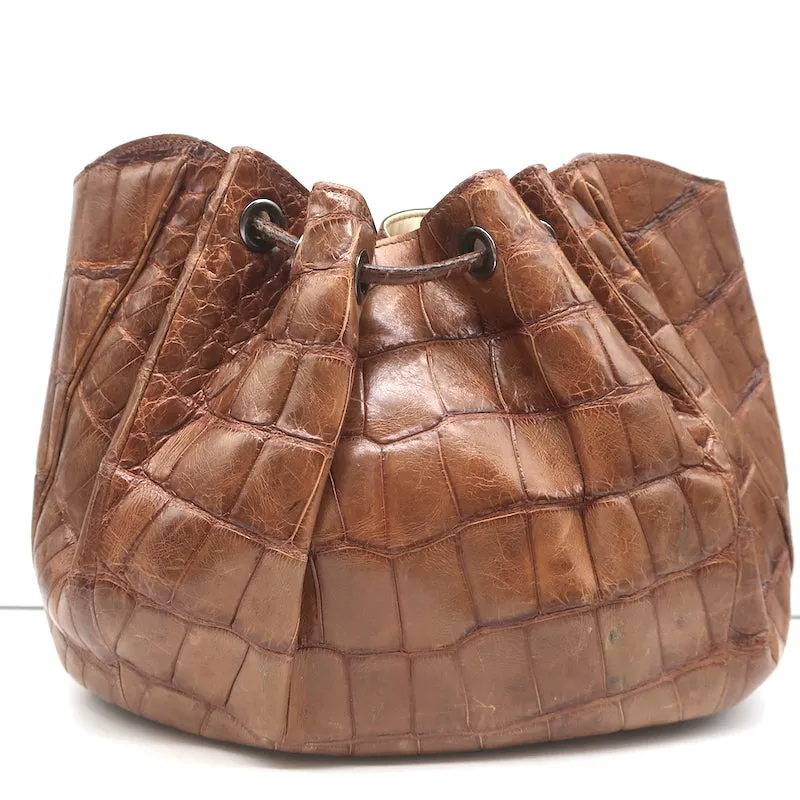 Giorgio Armani Crocodile Bucket Bag Brown Medium Shoulder Bag