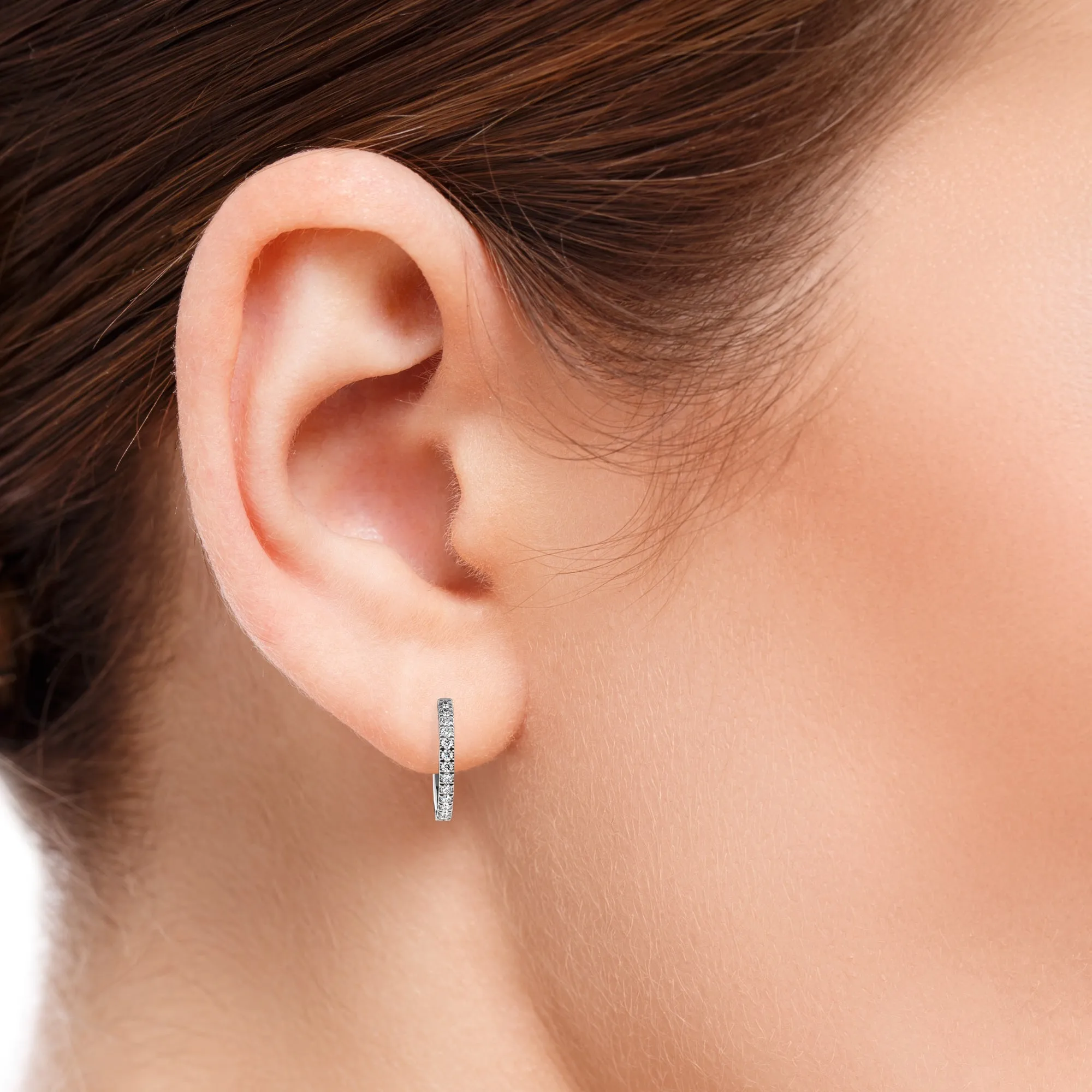 Glittering Snow Lever Back Earrings 2 Natural Diamonds in White Gold