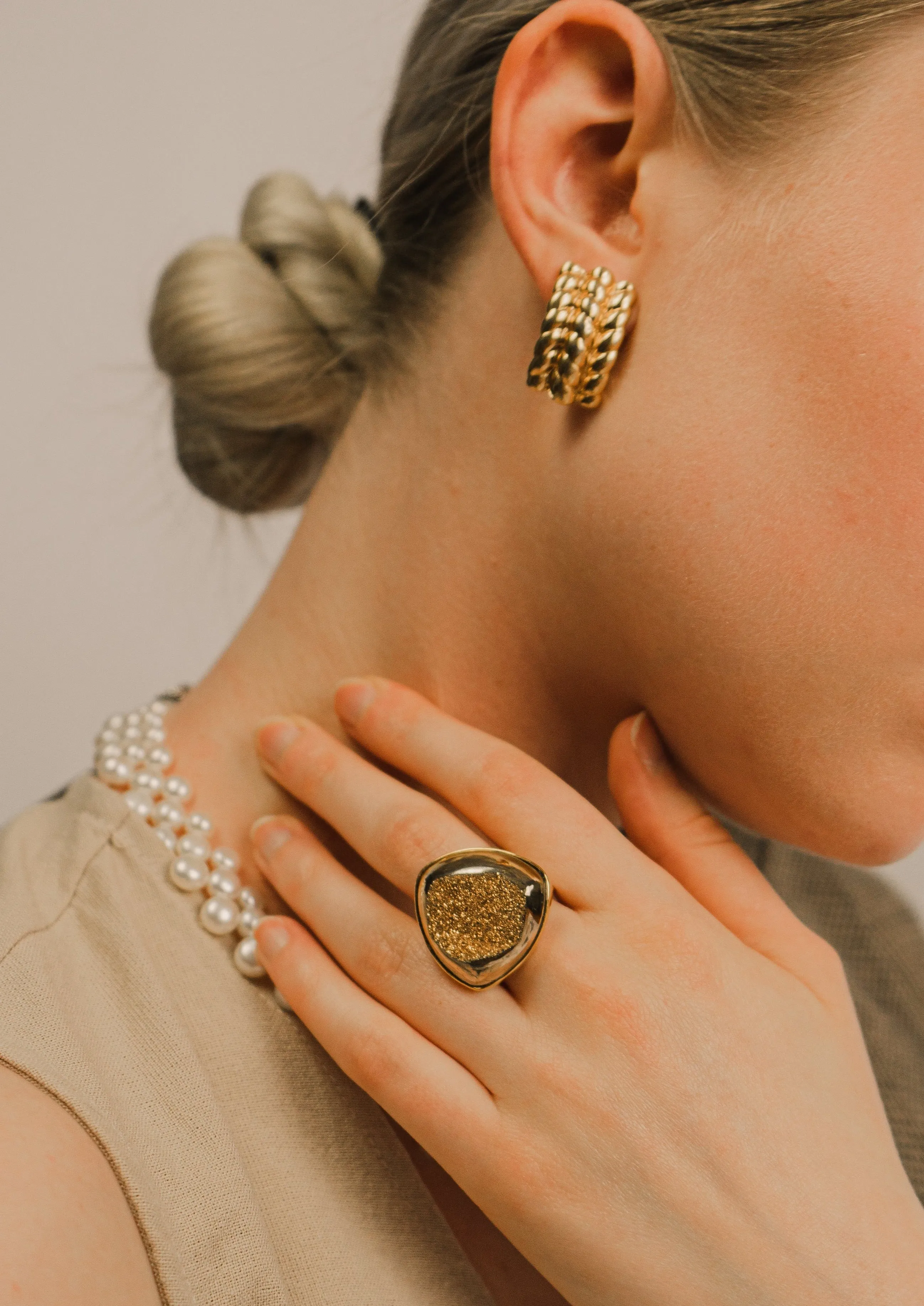 Gold Crush Calcite Statement Ring