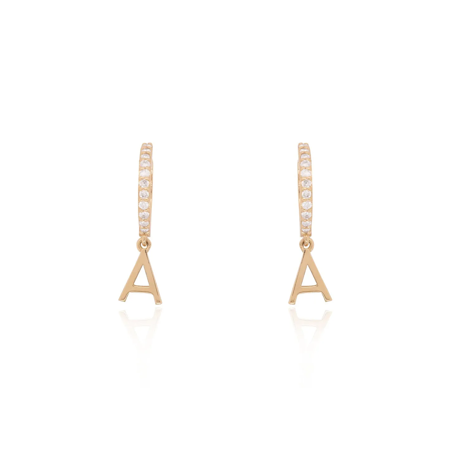 Gold Initial Drop Diamond Huggie Earrings