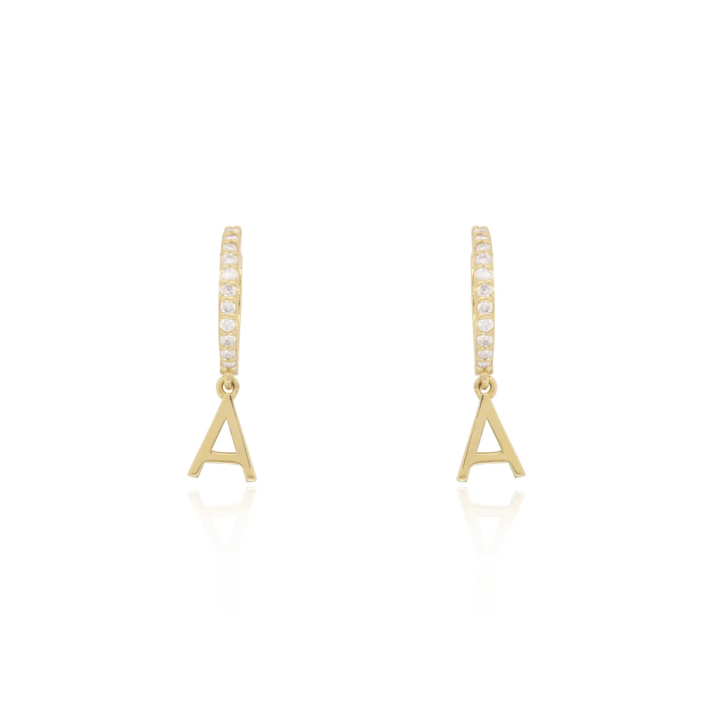 Gold Initial Drop Diamond Huggie Earrings