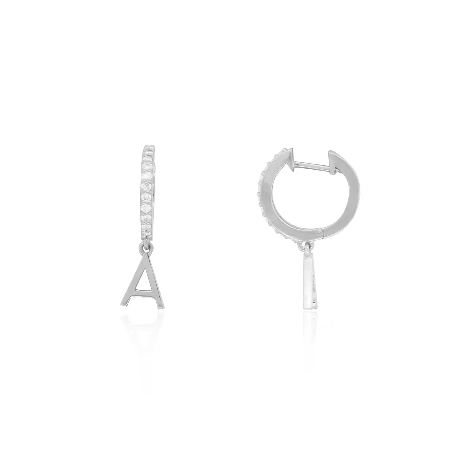 Gold Initial Drop Diamond Huggie Earrings