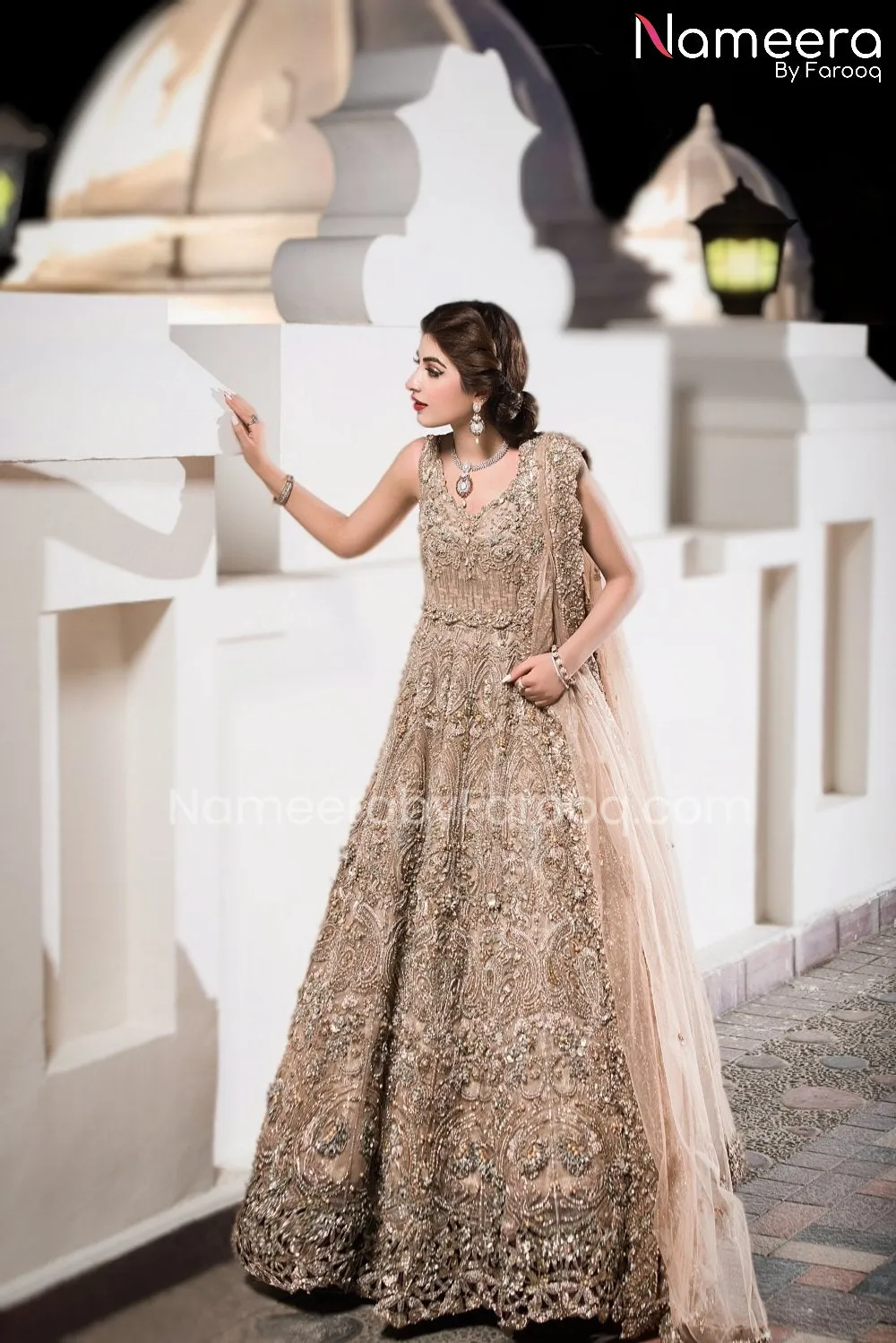 Golden Maxi Dress Pakistani for Bride Online #BS219