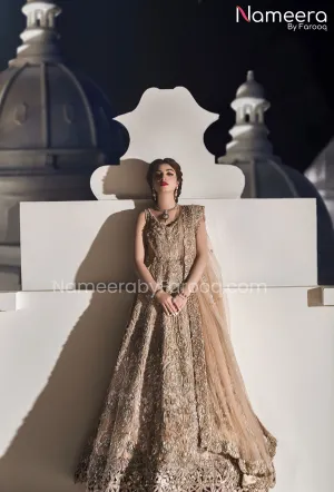 Golden Maxi Dress Pakistani for Bride Online #BS219