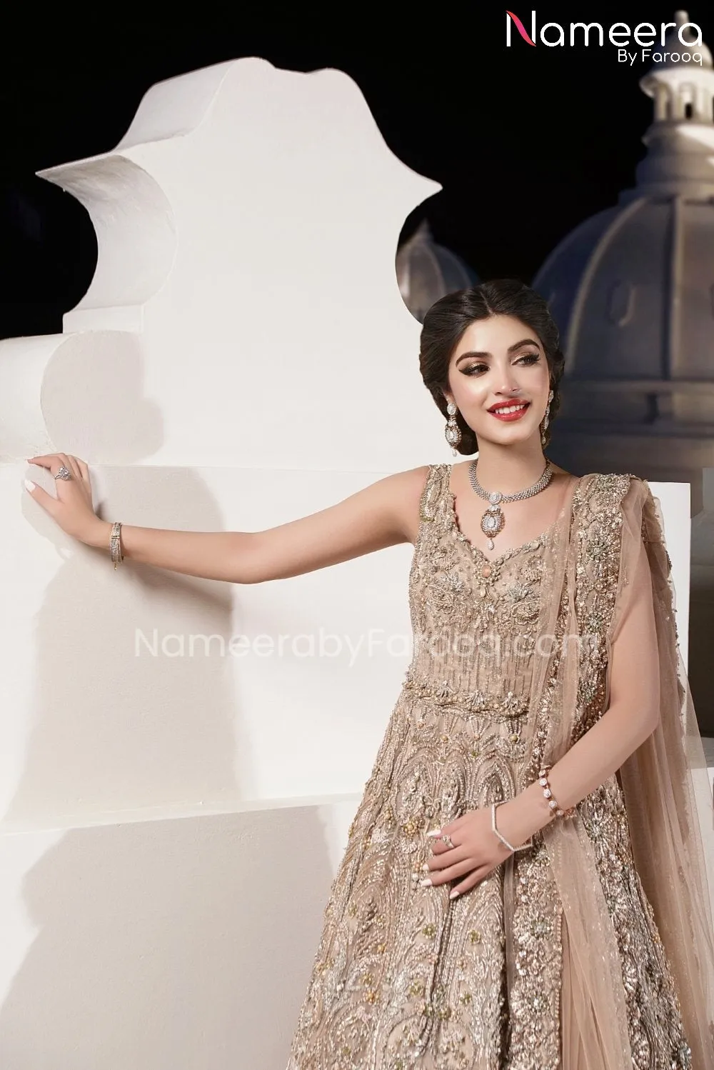 Golden Maxi Dress Pakistani for Bride Online #BS219