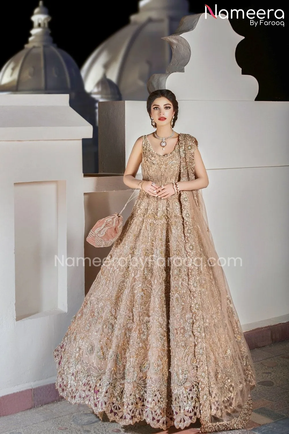 Golden Maxi Dress Pakistani for Bride Online #BS219