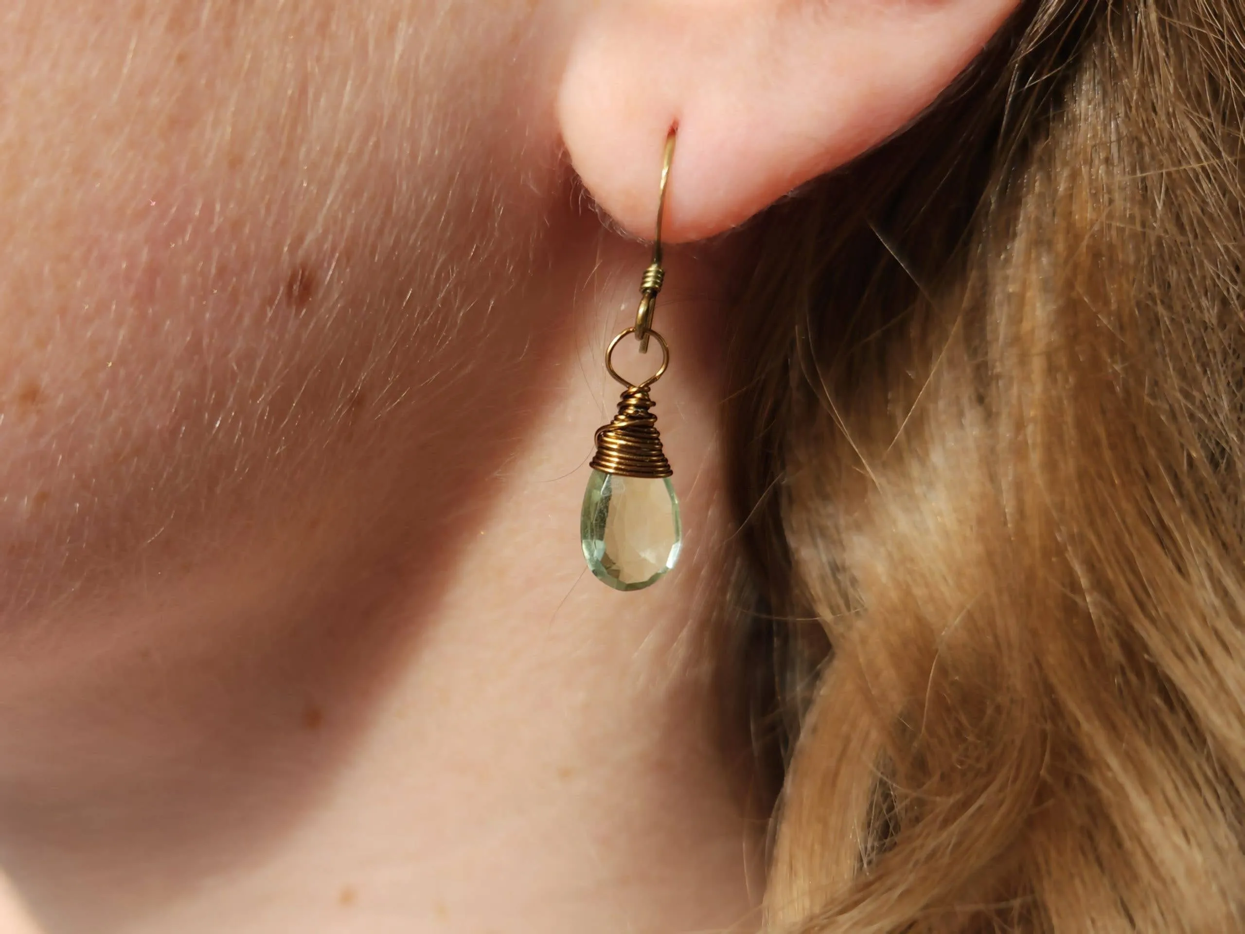 Green Amethyst Wire Wrapped Droplet Earrings