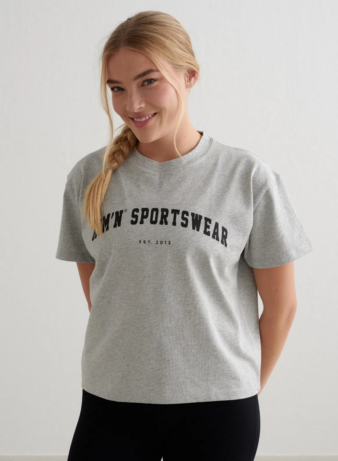 Grey Melange Varsity Boxy T-shirt