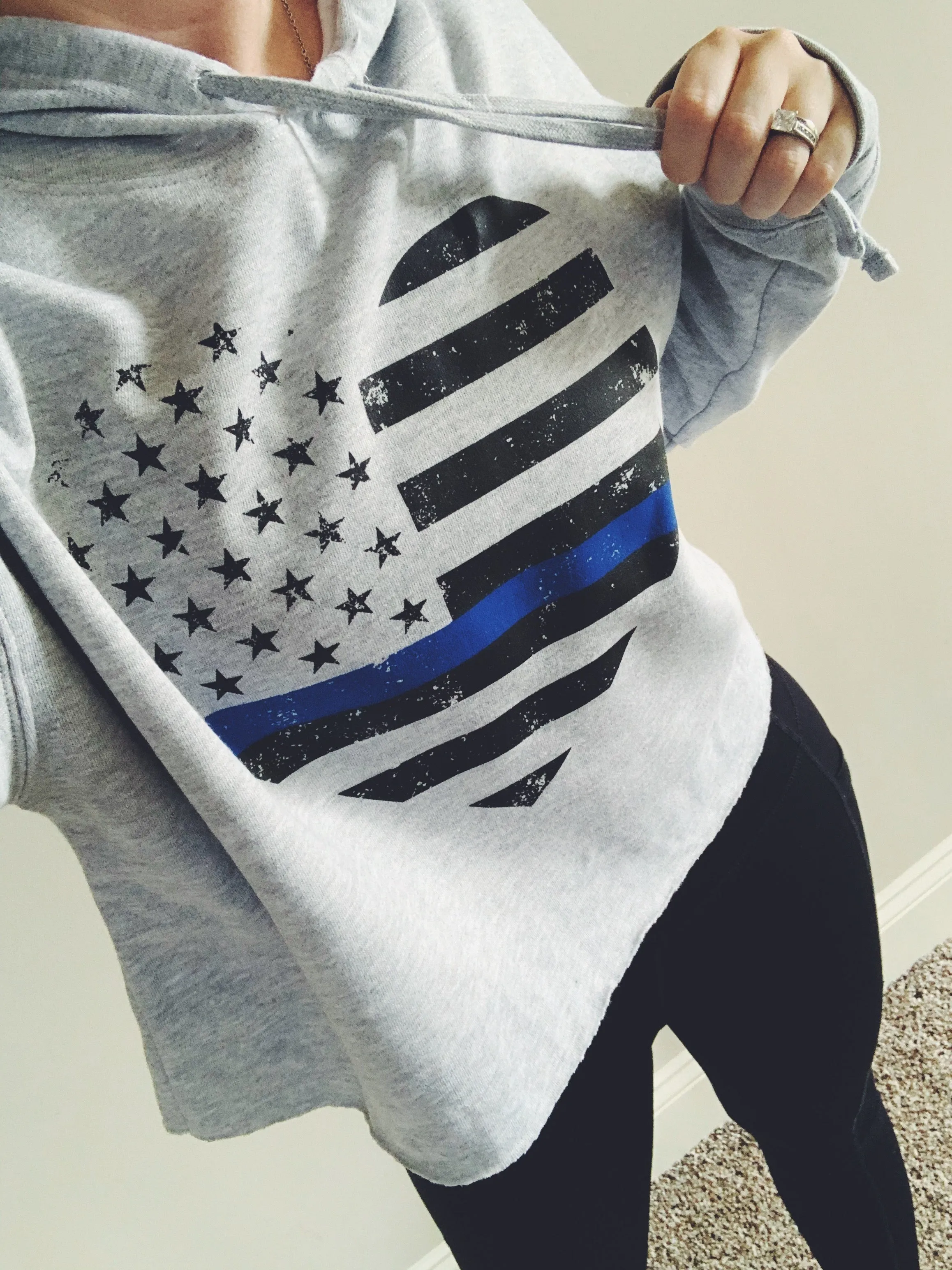 Grunge Heart Flag ©  Ladies Cropped Hooded Sweatshirt (Heather Grey   Select Your Line)
