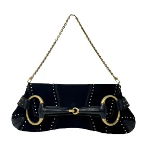 Gucci Black Horsebit Studded Shoulder Bag