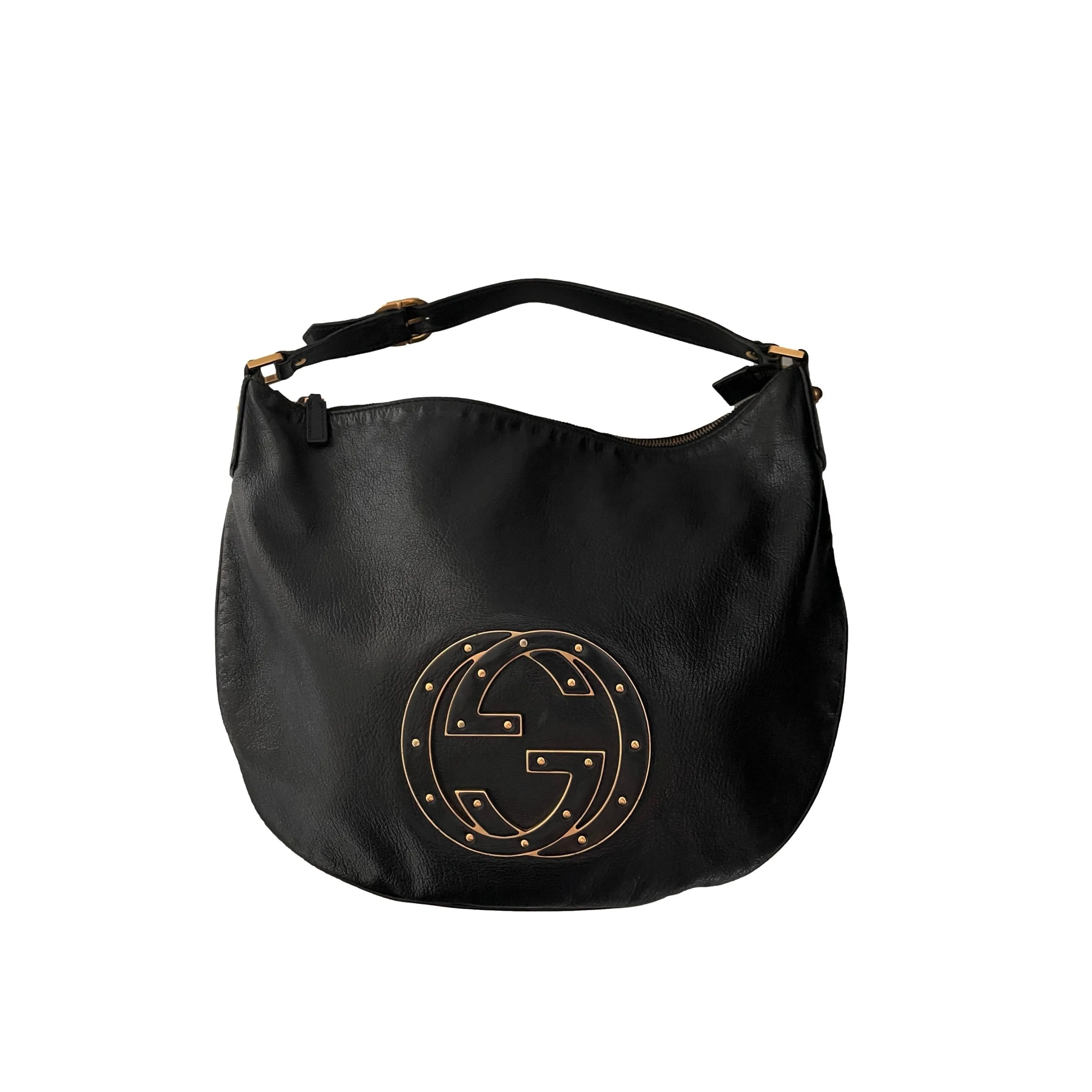 Gucci Black Leather Logo Shoulder Bag