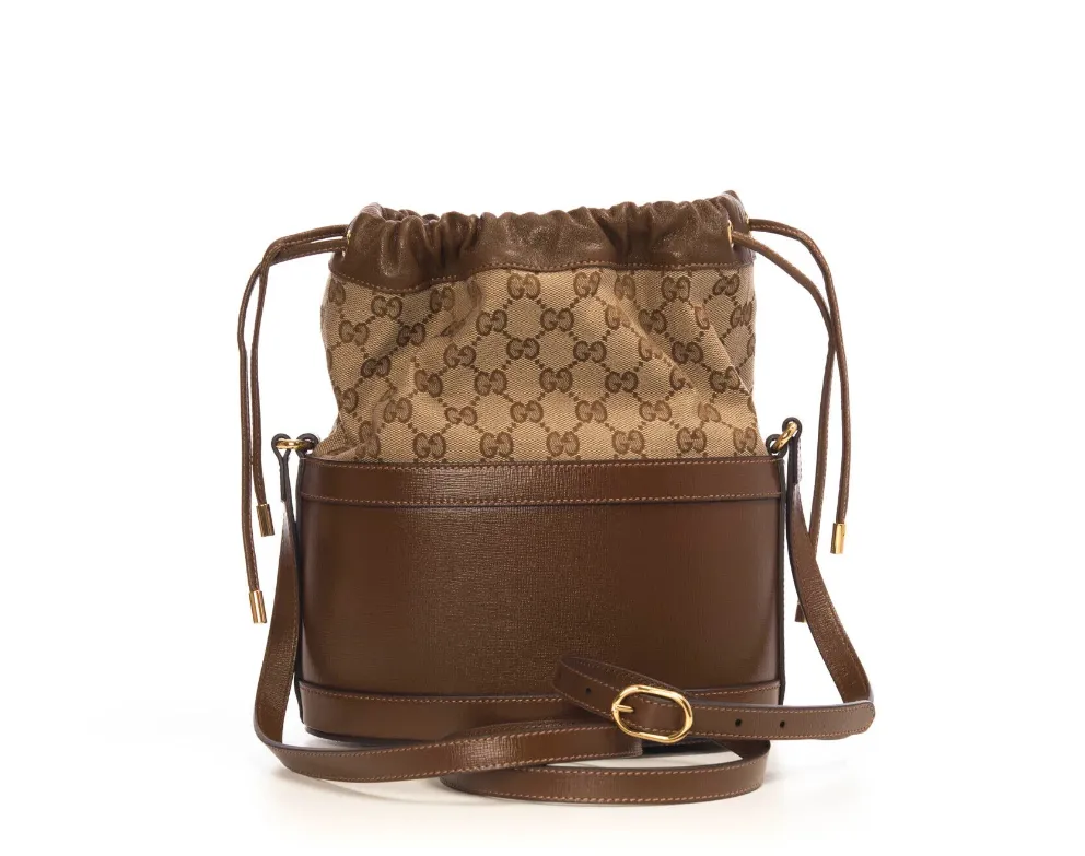 Gucci Brown Bucket GG Chocolate Horse Bit 1955 Calfskin Leather Handbag Bag NEW
